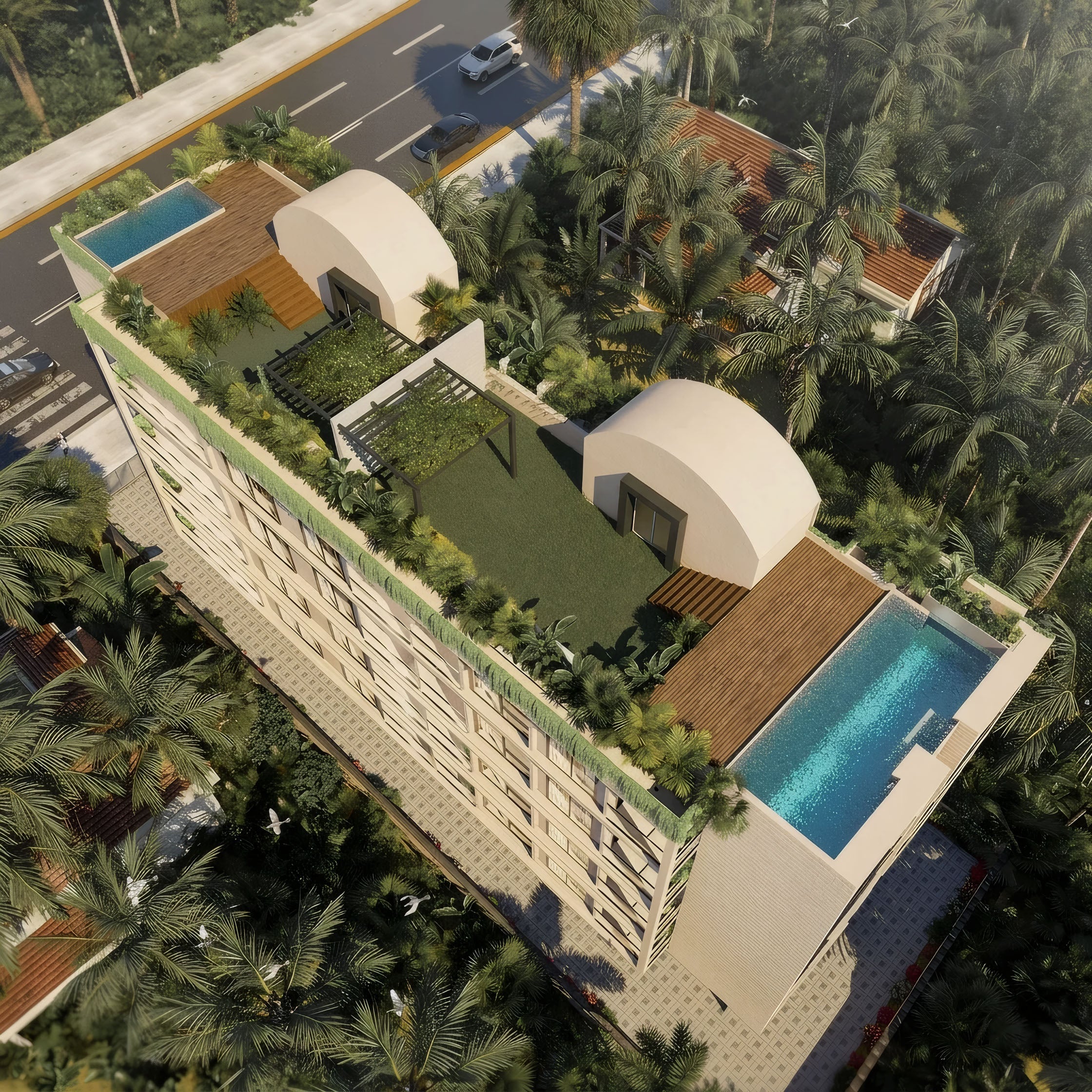 An evening that begins at the rooftop pool<br>and ends with the sound of the sea.
