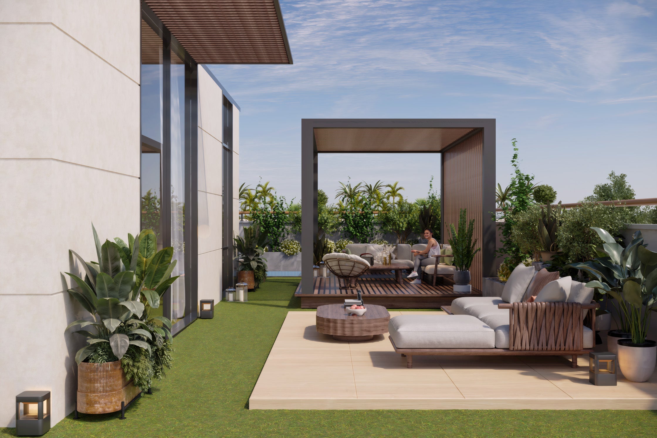 Rooftop lounge under the pergola